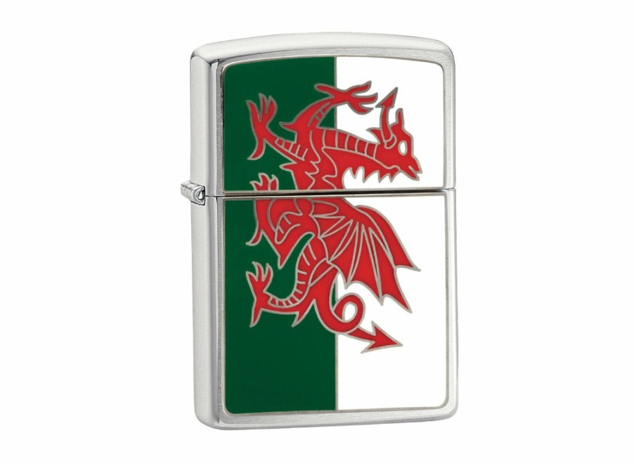 Zippo Zippo Wales Flag Lighter - Brushed Chrome | Lighters