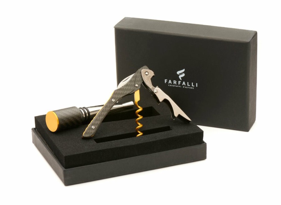 Farfalli Farfalli Fibra Corkscrew And Stopper In Gift Box - Yellow Carbon Fibre | Corkscrews