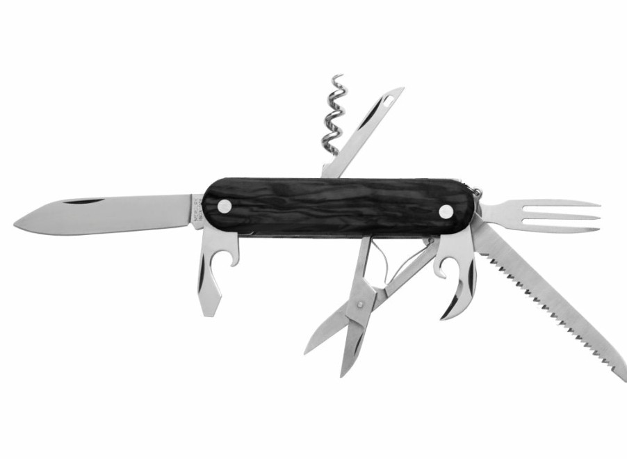 Whitby Knives Whitby Black Pakkawood Multipurpose Folding Knife (2.76") W/ 8 Tools | General Purpose Knives