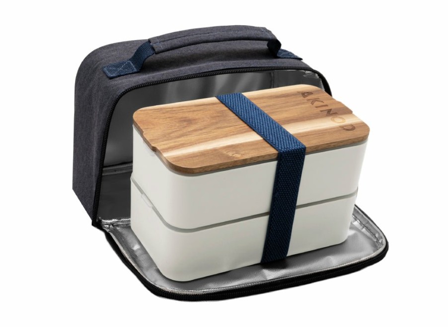 Akinod Akinod Bento + Insulated Lunch Bag - White/Blue Jeans | Lunchboxes