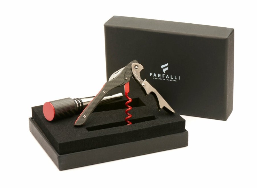 Farfalli Farfalli Fibra Corkscrew And Stopper In Gift Box - Red Carbon Fibre | Bottle Stoppers