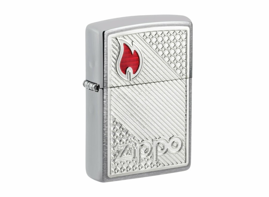 Zippo Zippo Tiles Emblem Lighter - Brushed Chrome | Lighters